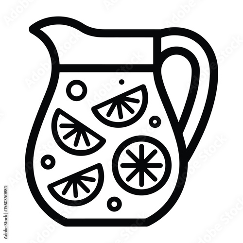 Simple line art icon of a pitcher filled with refreshing citrus fruit infused water
