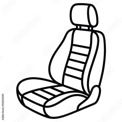 Stylized line drawing of a modern car seat with adjustable headrest