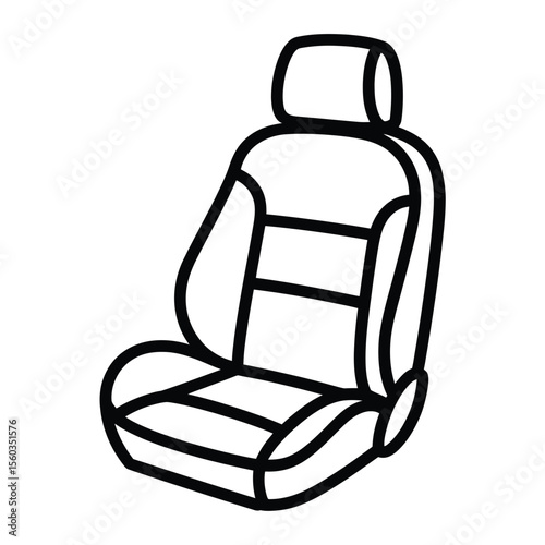 Simple line drawing of a car seat with headrest on white background