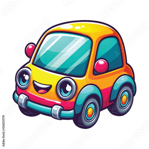 Cartoon Car Character  vector illustration  on a white background, colorful 