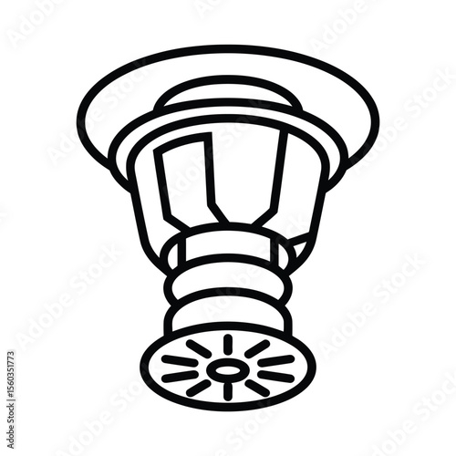 Black and white line drawing of a ceiling mounted fire sprinkler head