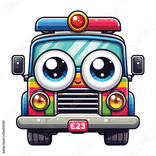 Cartoon Car Character  vector illustration  on a white background, colorful 