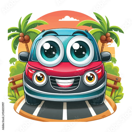 Cartoon Car Character  vector illustration  on a white background, colorful 