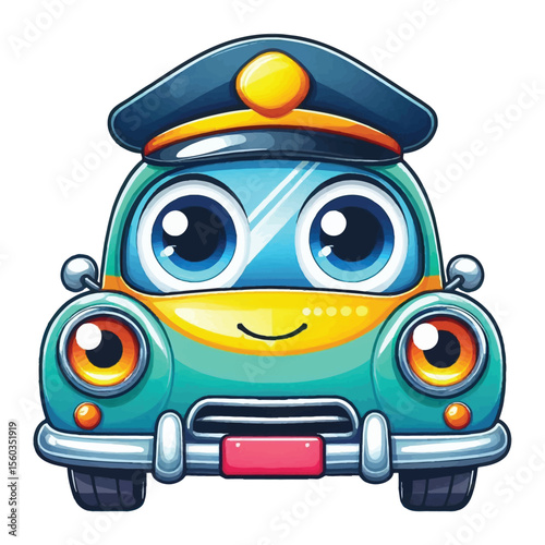 Cartoon Car Character  vector illustration  on a white background, colorful 