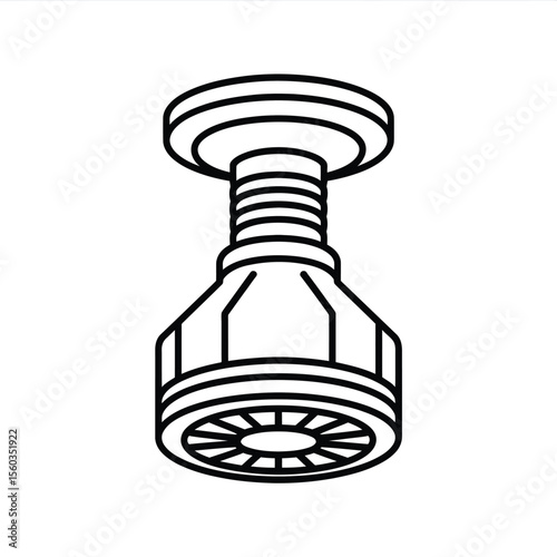 Stylized line art icon of a modern shower head with a threaded connection