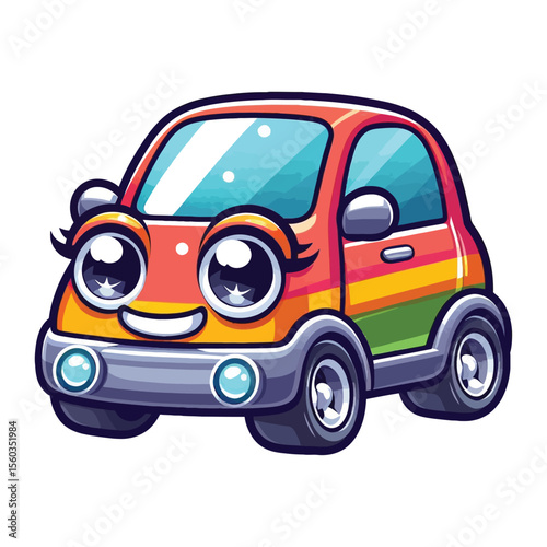 Cartoon Car Character  vector illustration  on a white background, colorful 
