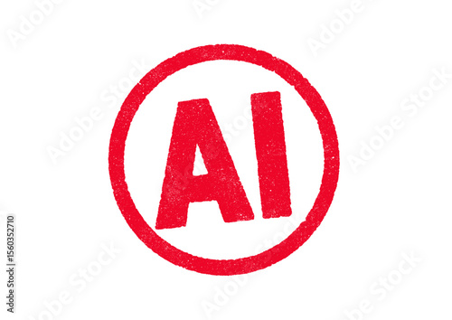 Vector illustration of the word AI in red circle ink stamp
