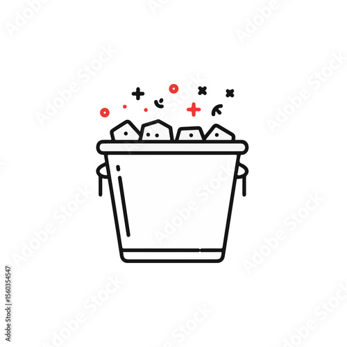 Ice bucket filled with ice cubes, ready for a refreshing drink.