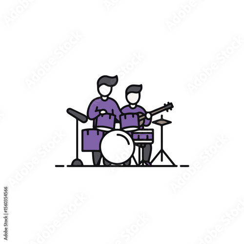Musical performance by a duo, a drummer and a guitar player.