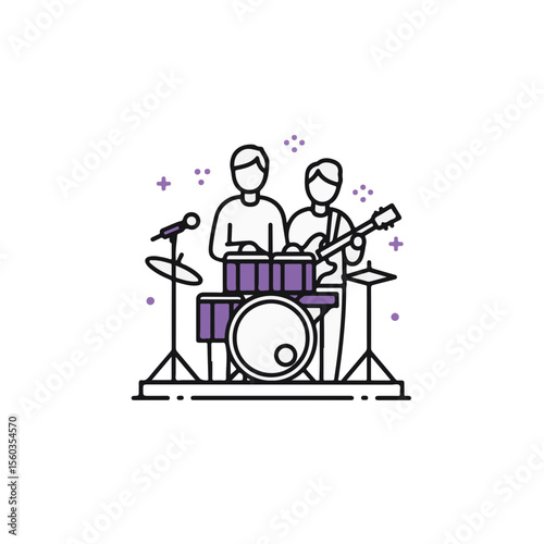A band performing with a drummer and a guitar player on stage.