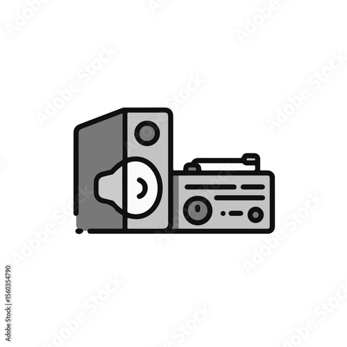 A retro audio stereo system, featuring a speaker and a record player.