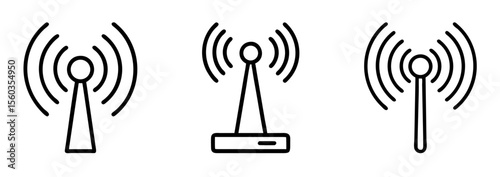 Antenna radio wave icon set broadcasting wireless communication