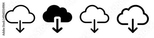 Cloud download icon set, various styles
