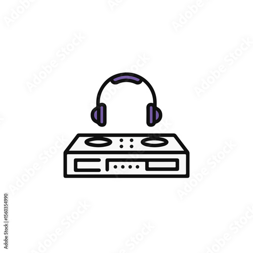 Modern illustration of a DJ console with headphones. 