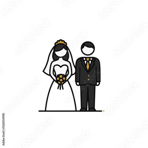 Wedding couple line art illustration representing a symbol of love and commitment.