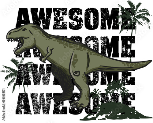 Print with t-rex. Print for poster, t-shirt, stationary, kids and other design.