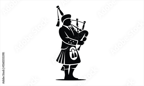 Scottish bagpiper playing traditional instrument silhouette