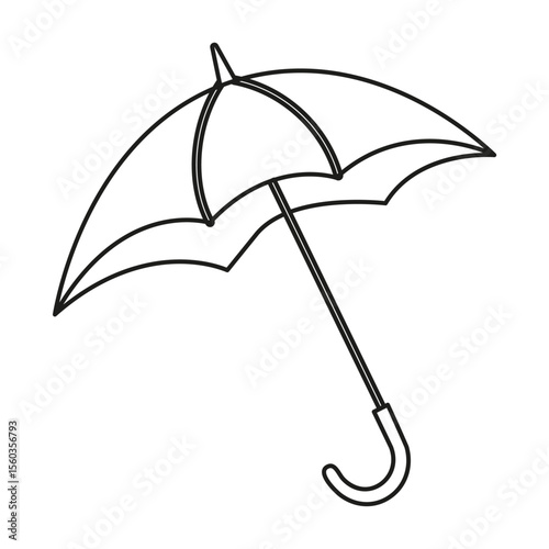 Open umbrella doodle outline. Autumn weather accessory for coloring book
