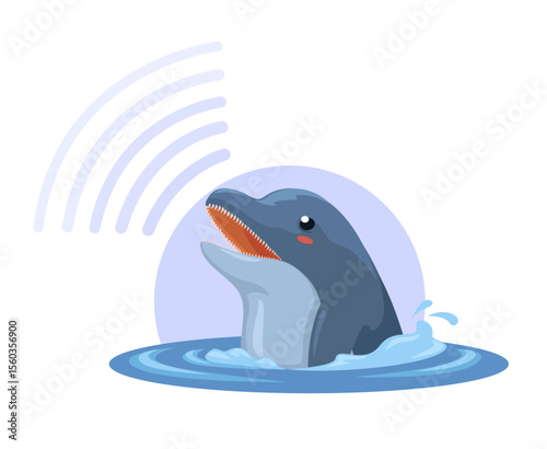 Dolphin Echolocation Animal Cartoon Illustration Vector