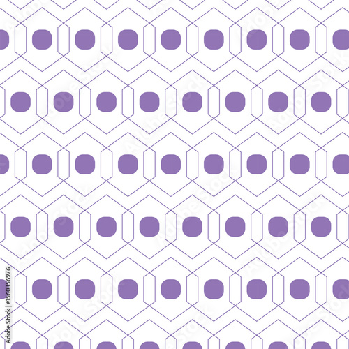 Geometric seamless pattern with purple dots and hexagons