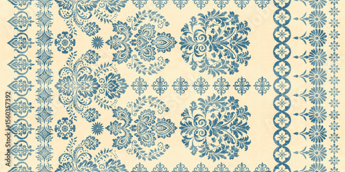 floral pattern vintage ethnic modern embroidery texture boho design vector illustration hand drawn pink flower motif branches leaves wallpaper seamless background border.
