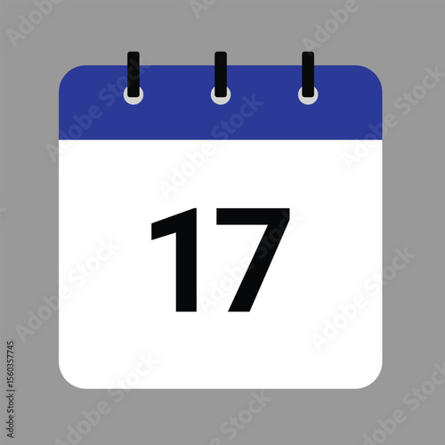 Vector calendar icon illustration with day 17, date, month, and year for event and holiday planning template design