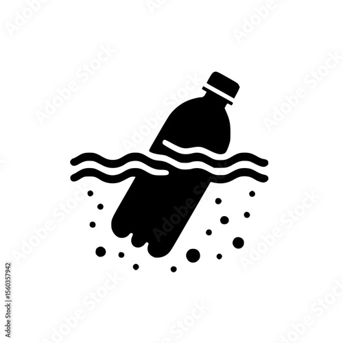 Minimalist Black SVG Silhouette of a Plastic Bottle Floating in Water for Environmental and Marine Pollution Awareness Designs