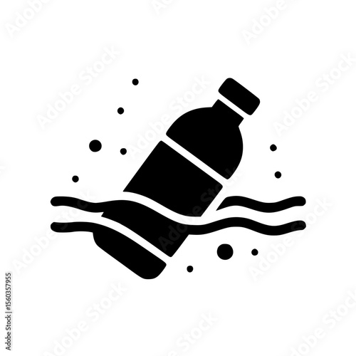 Minimalist Black SVG Silhouette of a Plastic Bottle Floating in Water for Environmental and Marine Pollution Awareness Designs