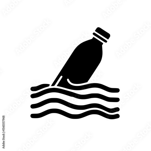Minimalist Black SVG Silhouette of a Plastic Bottle Floating in Water for Environmental and Marine Pollution Awareness Designs
