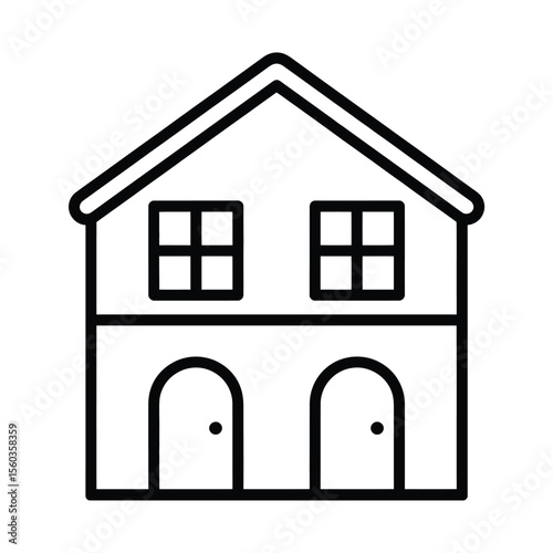 Simple outline drawing of a two story house with two front doors and two windows