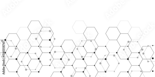 Molecular structure abstract tech background. Geometric white background. Vector banner design with hexagons. Science network pattern, connecting lines and dots Medical background, Vector illustration