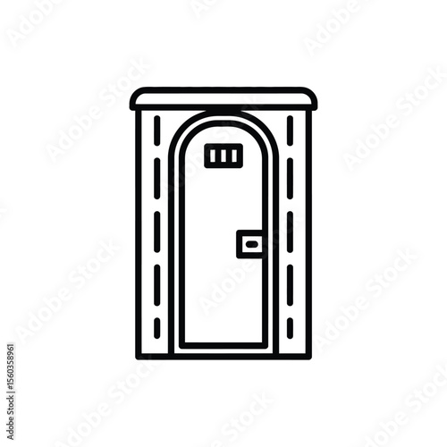 Simple black line art icon of a portable toilet or porta potty