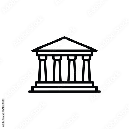 Simple black line icon of a classical building with columns and a triangular roof