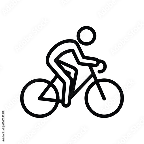 Stylized line art icon of a person riding a bicycle in a dynamic pose