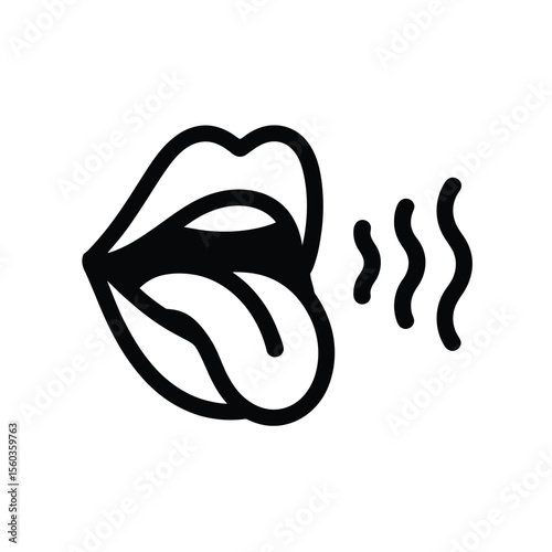 Stylized black and white icon of a mouth with tongue sticking out and wavy lines
