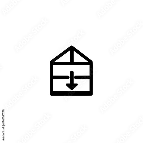 Download Icon from House with Down Arrow Representing Data Transfer Home Network and Cloud Access