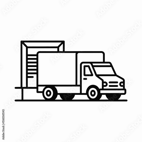 Simple outline icon of a delivery truck with an open rear door and cargo
