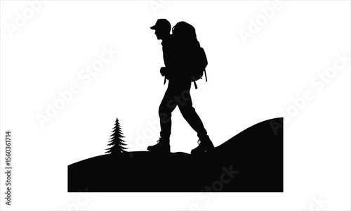 Group of hikers trekking on a mountain trail silhouette