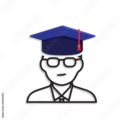 education icon. student or college student. man with glasses wearing graduation cap. smart. Mixed design style