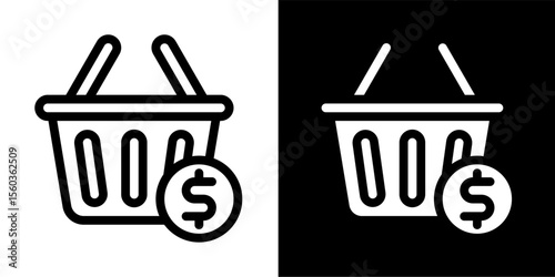 shopping basket line and glyph icon, outline and glyph vector sign, linear and glyph style pictogram isolated on white and black. ecommerce symbol, logo, icon, illustration