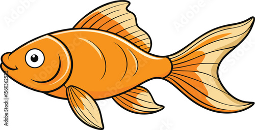 Goldfish Outline Vector Centered White Background.