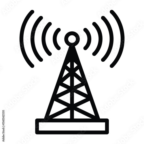 Black and white icon of a radio tower transmitting signals