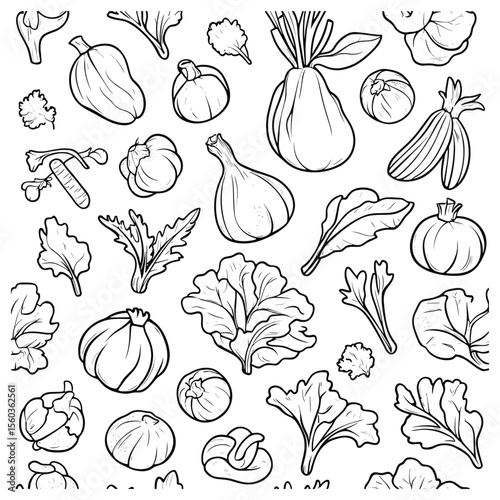 Seamless pattern of hand-drawn vegetables