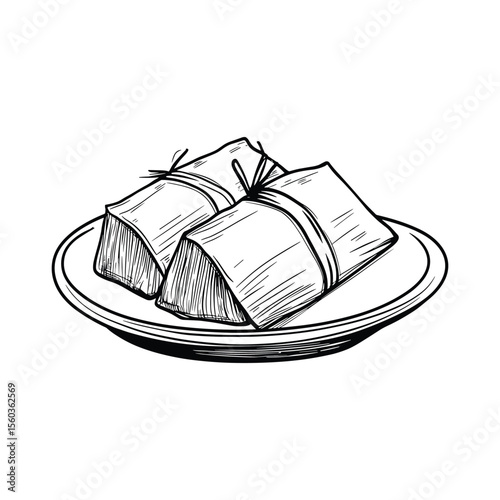 Hand drawn sketch of zongzi Chinese sticky rice dumplings