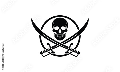 Classic jolly roger pirate flag silhouette with skull and crossbones