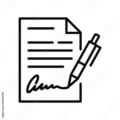 Document with lines of text and a pen signing a signature