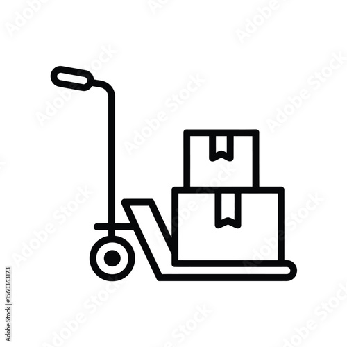Simple outline icon of a hand truck carrying stacked boxes for delivery