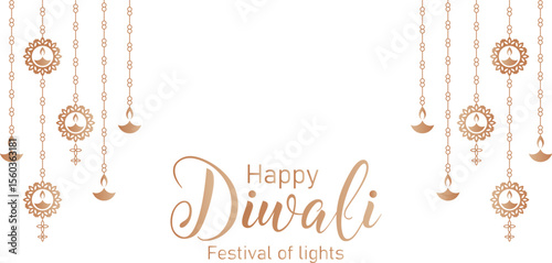 Happy Diwali festival greeting banner Festival of light. Greeting card or holiday banner vector illustration