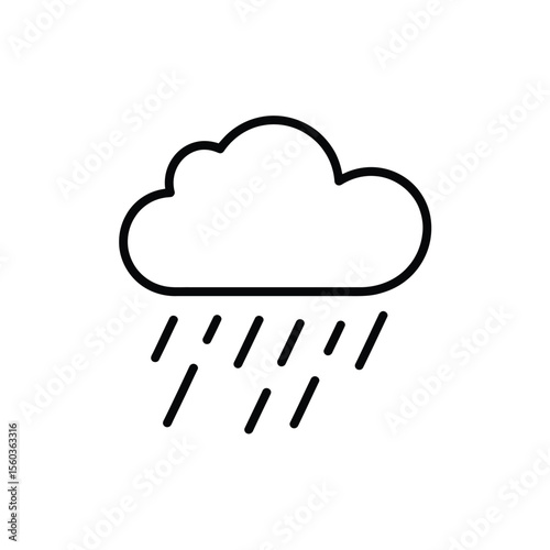Simple black line drawing of a cloud with rain falling against a white background