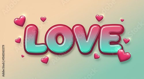 Romantic Love Text Effect Design with Hearts